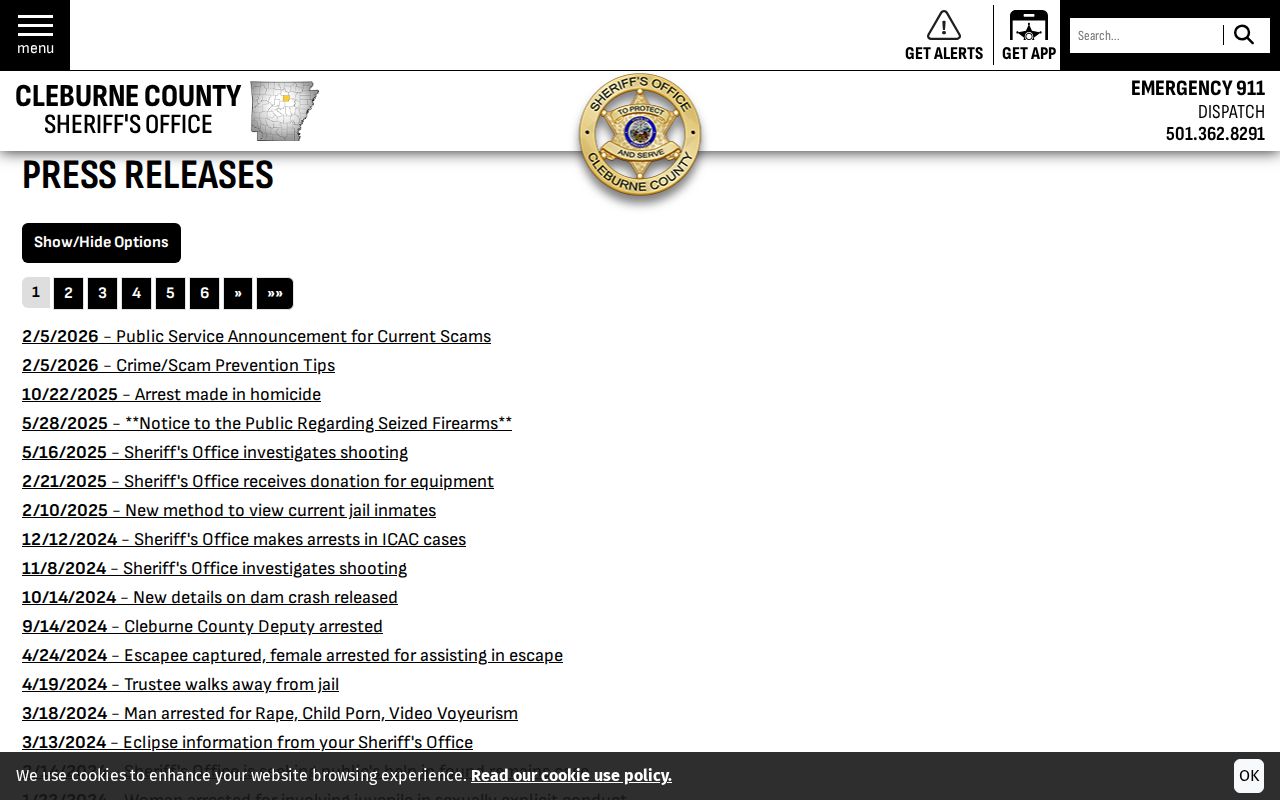 Cleburne County official crime news press-release archive
