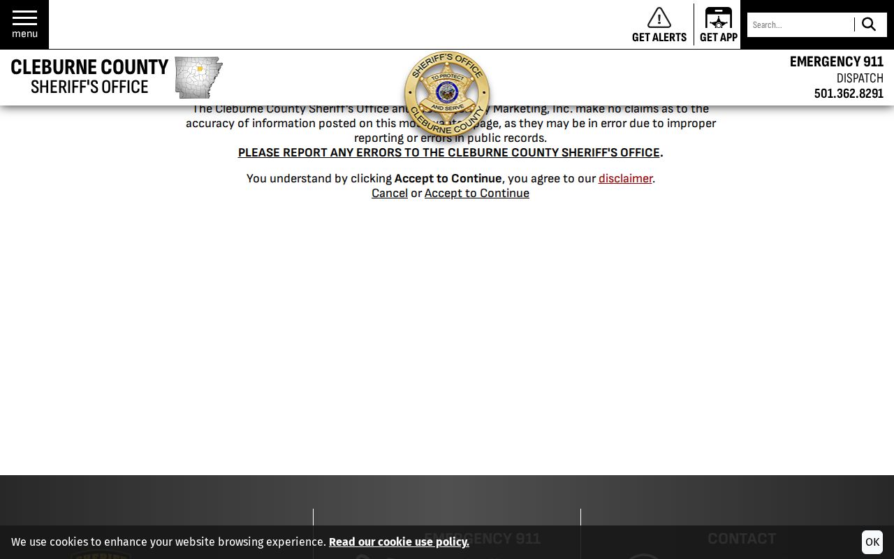 Cleburne County most wanted disclaimer and official record choices