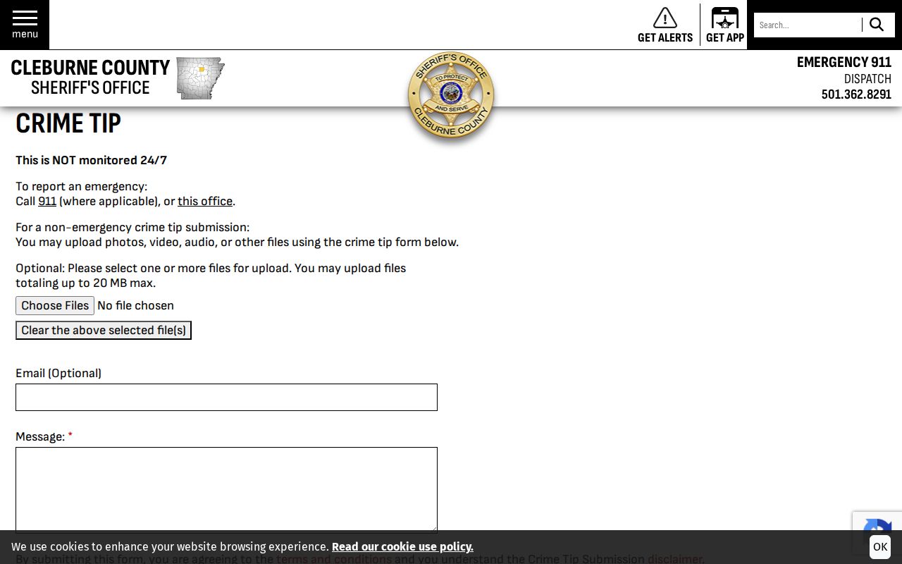 Cleburne County official crime tip form for wanted information